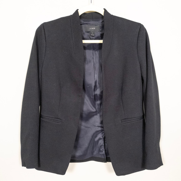 J CREW Black Going Out Blazer in Stretch Twill Open Front Career Women's 2 - Picture 2 of 6